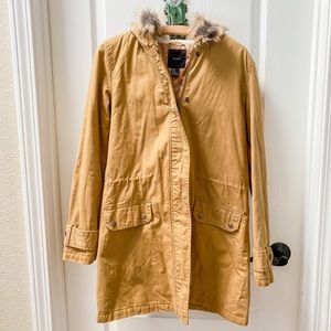 Forever 21 Hooded Faux Fur Tan Trench Coat